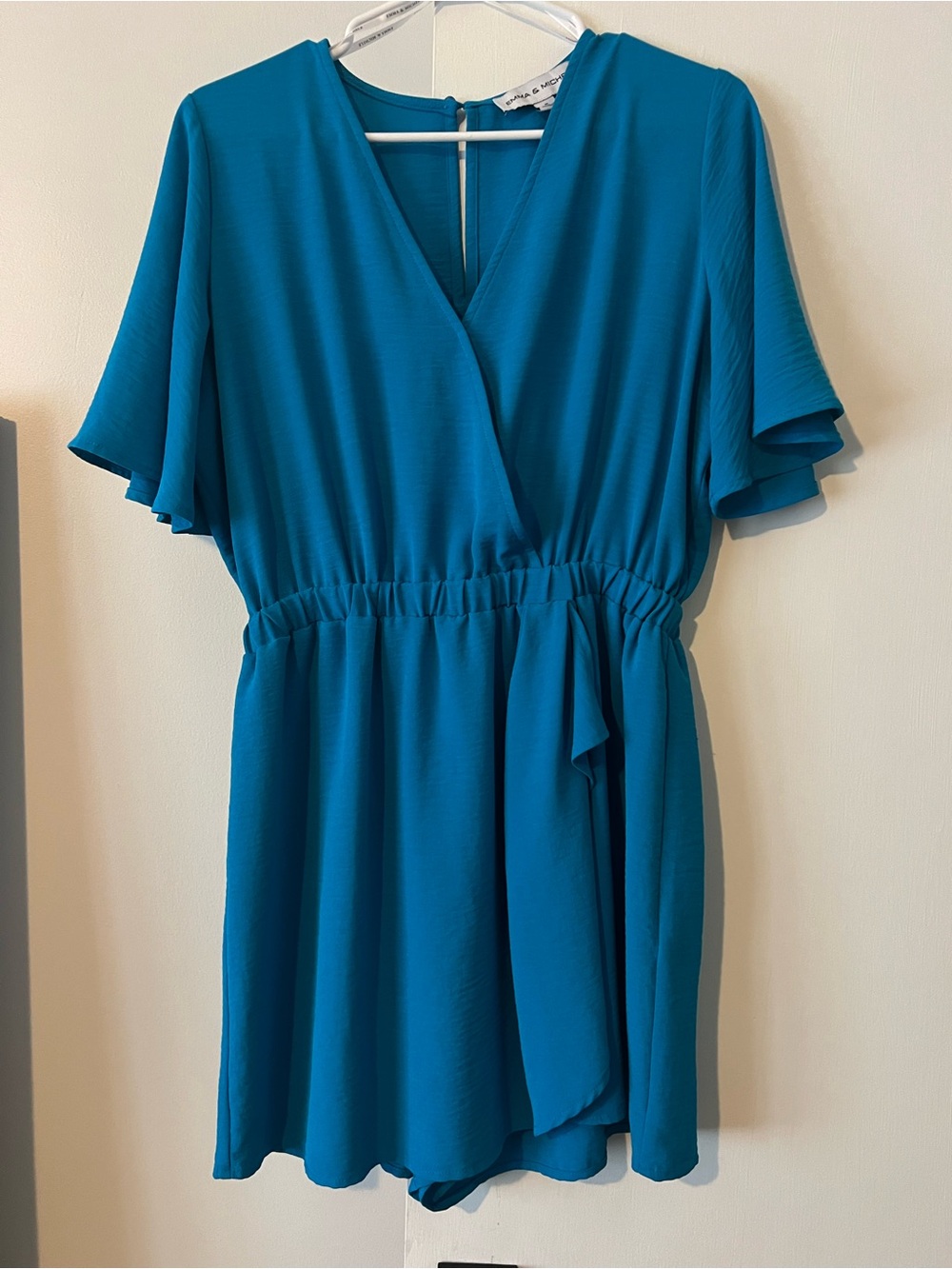 Women's Teal V-Neck Short Sleeve Romper